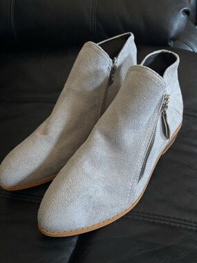 Women's Light Gray Suede Ankle Booties with Side Zipper
